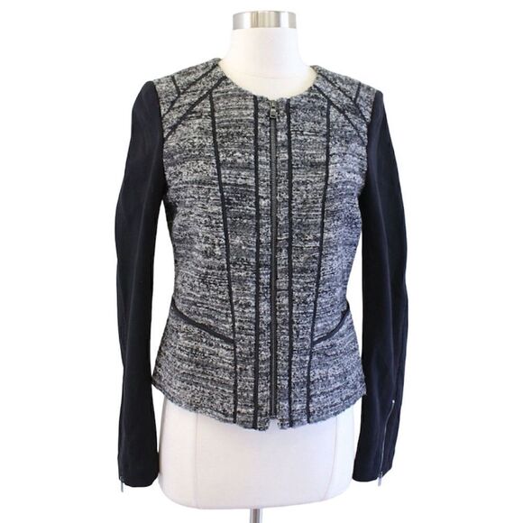 Euc Ann Taylor tweed blazer black sleeves sz 6 - Picture 2 of 9